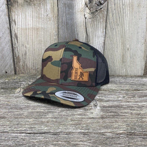 BIGFOOT IDAHO LEATHER PATCH HAT FLEXFIT Leather Patch Hats Hells Canyon Designs # BDU/Black