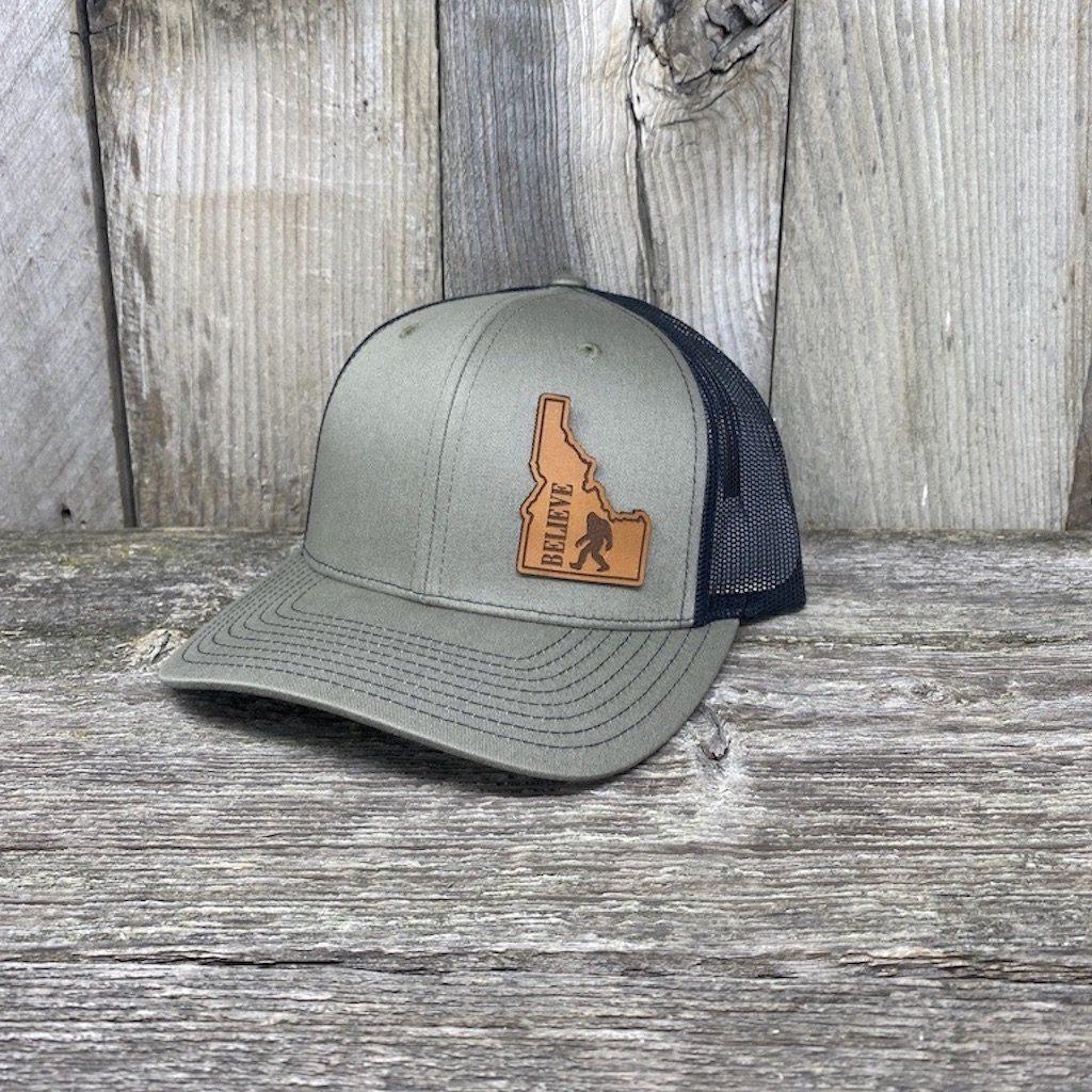 BIGFOOT IDAHO LEATHER PATCH HAT RICHARDSON 112 Leather Patch Hats Hells Canyon Designs # Loden/Black