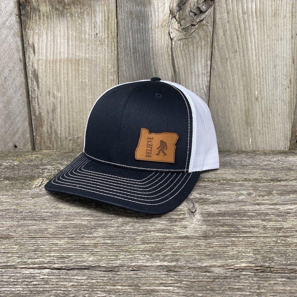 BIGFOOT OREGON LEATHER PATCH HAT RICHARDSON 112 Leather Patch Hats Hells Canyon Designs Black/White