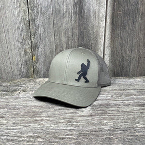 BIGFOOT PEACE SIGN BLACK LEATHER PATCH HAT - RICHARDSON 112 Leather Patch Hats Hells Canyon Designs # Loden