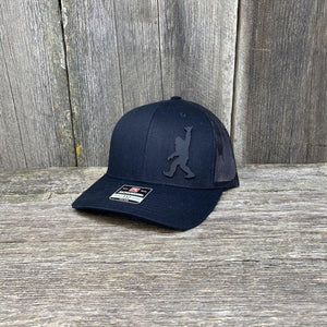 BIGFOOT SHAKA BLACK LEATHER PATCH HAT - RICHARDSON 112 Leather Patch Hats Hells Canyon Designs # Solid Black