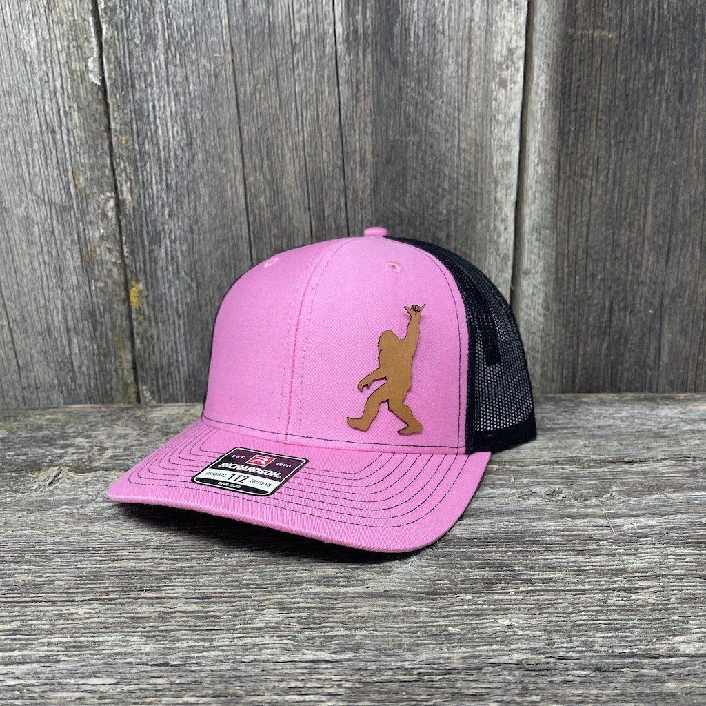 BIGFOOT SHAKA CHESTNUT LEATHER PATCH HAT - RICHARDSON 112 Leather Patch Hats Hells Canyon Designs # Pink/Black