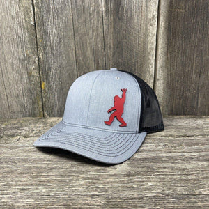 BIGFOOT SHAKA RED LEATHER PATCH HAT - RICHARDSON 112 Leather Patch Hats Hells Canyon Designs # Heather Grey/Black