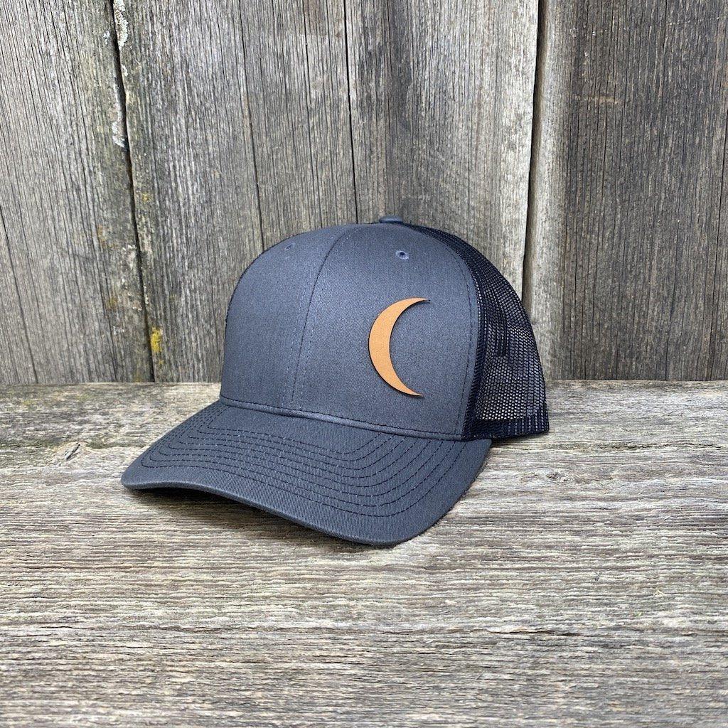 CRESCENT MOON CHESTNUT LEATHER PATCH HAT - RICHARDSON 112 Leather Patch Hats Hells Canyon Designs # Charcoal/Black