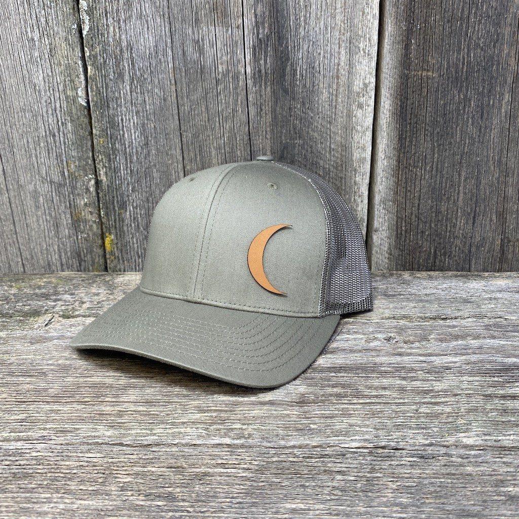CRESCENT MOON CHESTNUT LEATHER PATCH HAT - RICHARDSON 112 Leather Patch Hats Hells Canyon Designs # Loden