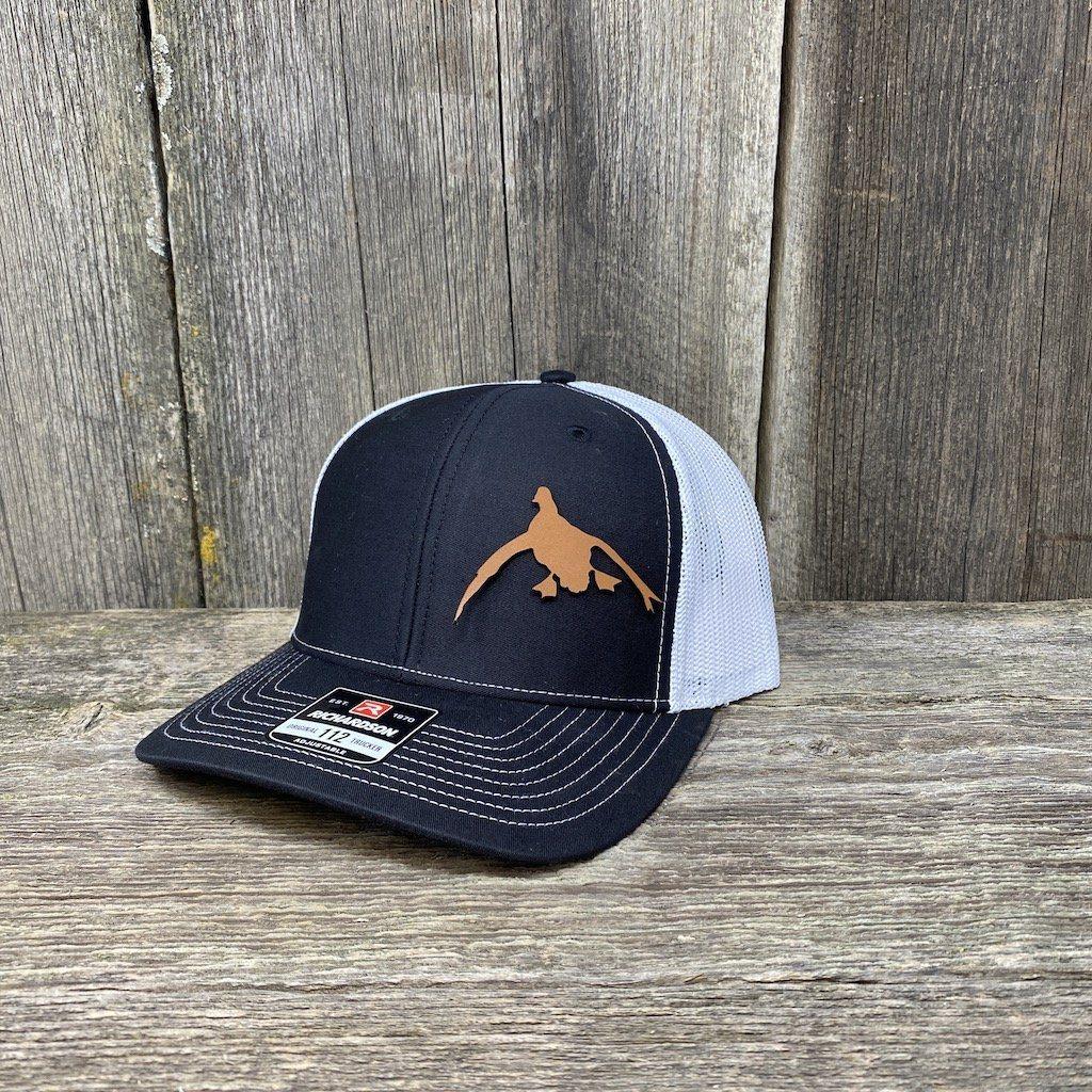 DUCK HUNTERS CHESTNUT LEATHER PATCH HAT - RICHARDSON 112 Leather Patch Hats Hells Canyon Designs # Black/White