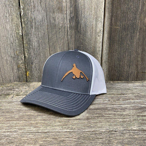 DUCK HUNTERS CHESTNUT LEATHER PATCH HAT - RICHARDSON 112 Leather Patch Hats Hells Canyon Designs # Charcoal/White