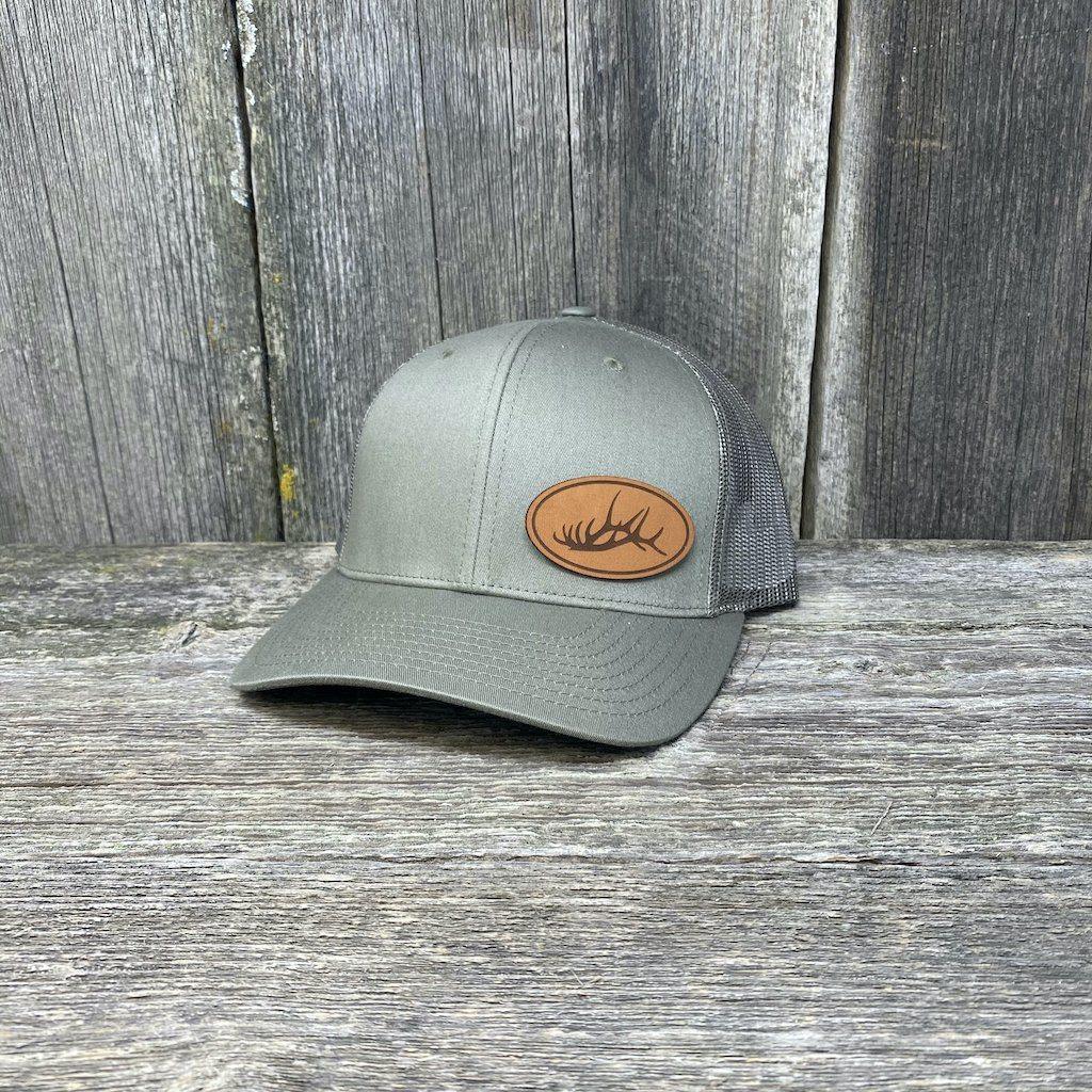 ELK RACK NATURAL LEATHER PATCH HAT - RICHARDSON 112 Leather Patch Hats Hells Canyon Designs # Loden