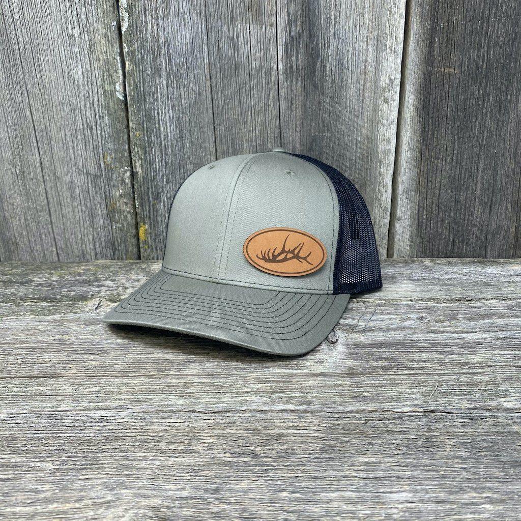 ELK RACK NATURAL LEATHER PATCH HAT - RICHARDSON 112 Leather Patch Hats Hells Canyon Designs # Loden/Black