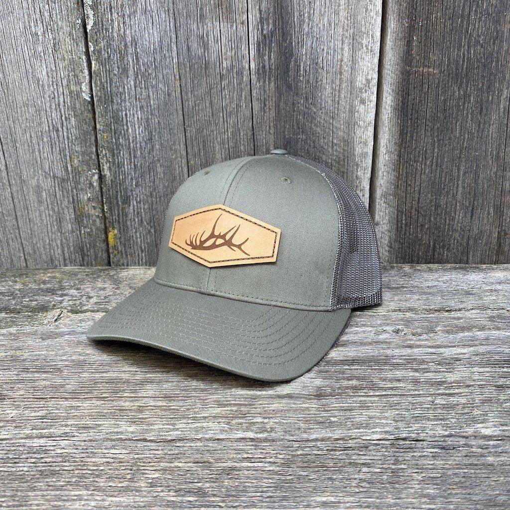 ELK SHED STITCHED NATURAL LEATHER PATCH HAT - RICHARDSON 112 Leather Patch Hats Hells Canyon Designs Loden