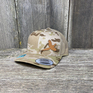 PHEASANT HUNTERS CHESTNUT LEATHER PATCH HAT - FLEXFIT SNAPBACK Leather Patch Hats Hells Canyon Designs Arid/Tan Multicam