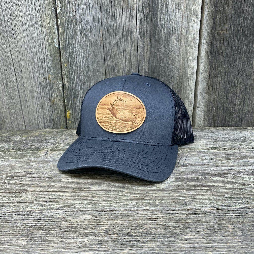 RIVER ELK LEATHER PATCH HAT - RICHARDSON 112 Leather Patch Hats Hells Canyon Designs 3 Charcoal/Black