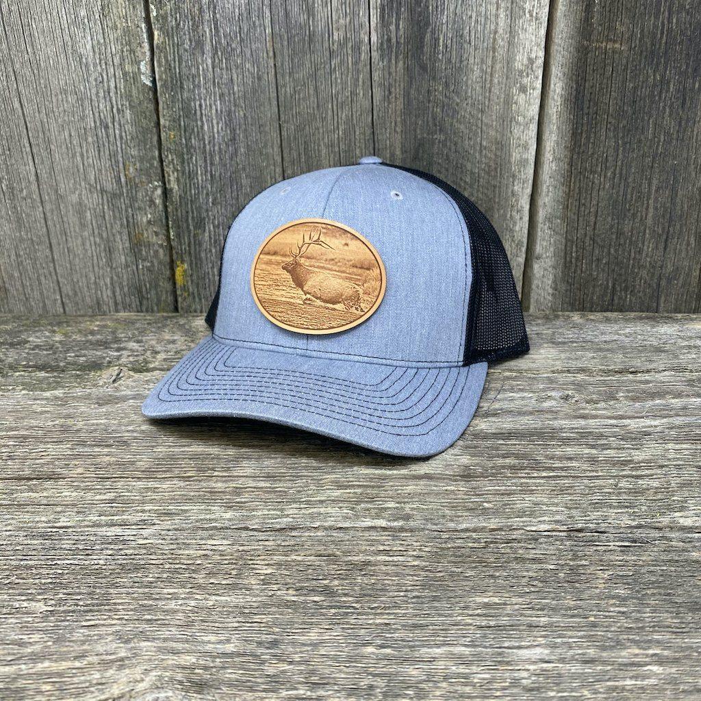 RIVER ELK LEATHER PATCH HAT - RICHARDSON 112 Leather Patch Hats Hells Canyon Designs # Heather Grey/Black