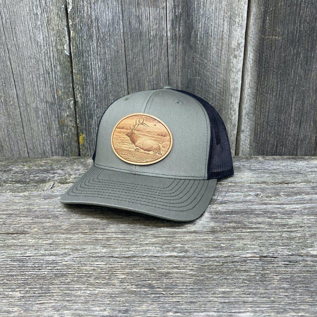 RIVER ELK LEATHER PATCH HAT - RICHARDSON 112 Leather Patch Hats Hells Canyon Designs # Loden/Black