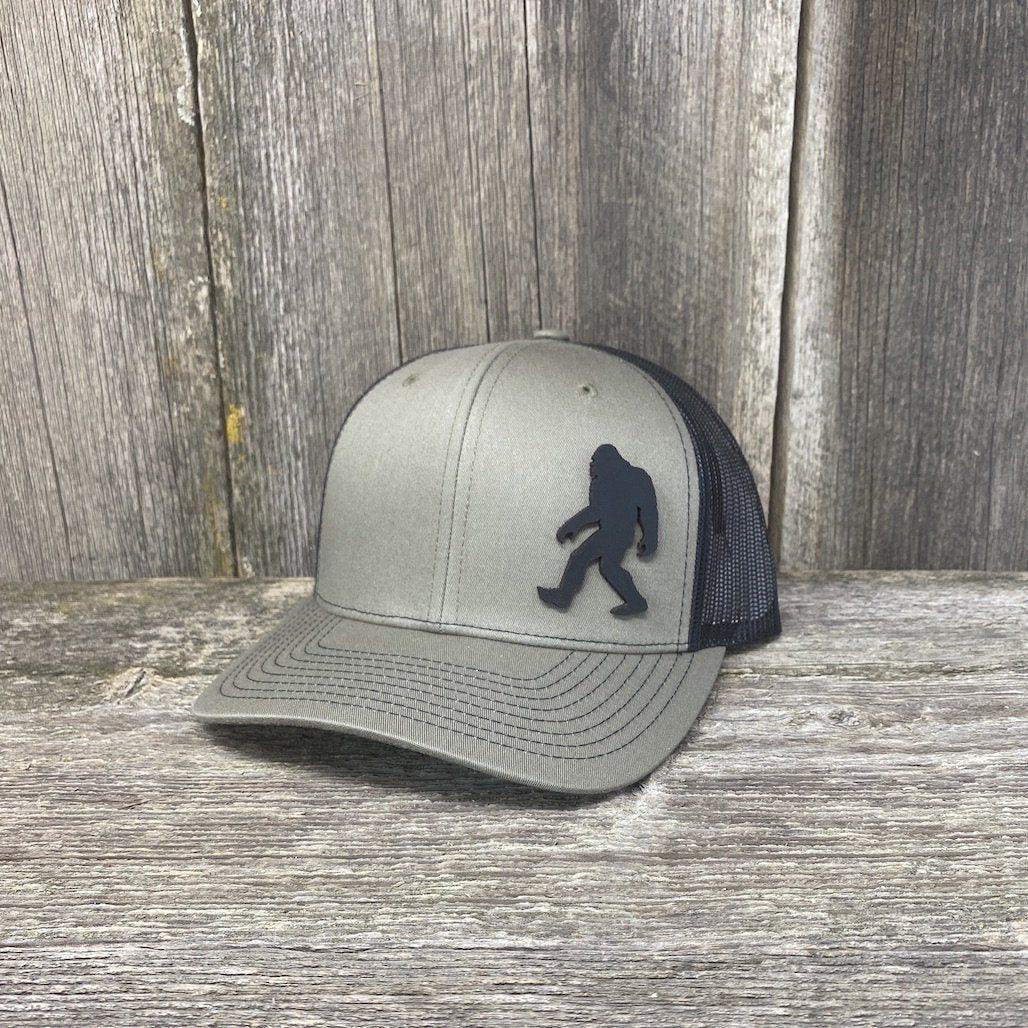 SASQUATCH BLACK LEATHER PATCH HAT RICHARDSON 112 Leather Patch Hats Hells Canyon Designs # Loden/Black