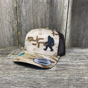 SASQUATCH BLACK LEATHER PATCH HAT - SNAPBACK Leather Patch Hats Hells Canyon Designs # Arid/Brown Multi-cam