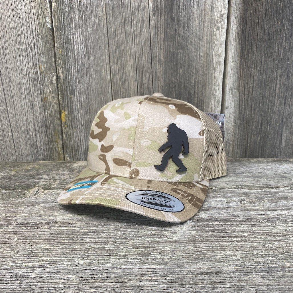 SASQUATCH BLACK LEATHER PATCH HAT - SNAPBACK Leather Patch Hats Hells Canyon Designs # Arid/Tan Multi-cam