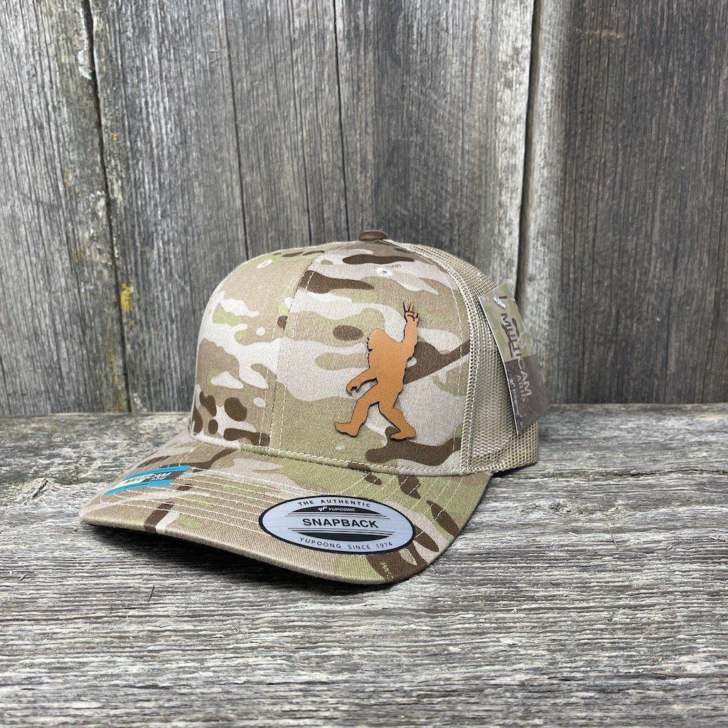 SASQUATCH CHESTNUT LEATHER PEACE PATCH - FLEXFIT-SNAPBACK Leather Patch Hats Hells Canyon Designs # Arid/Tan Multi-cam