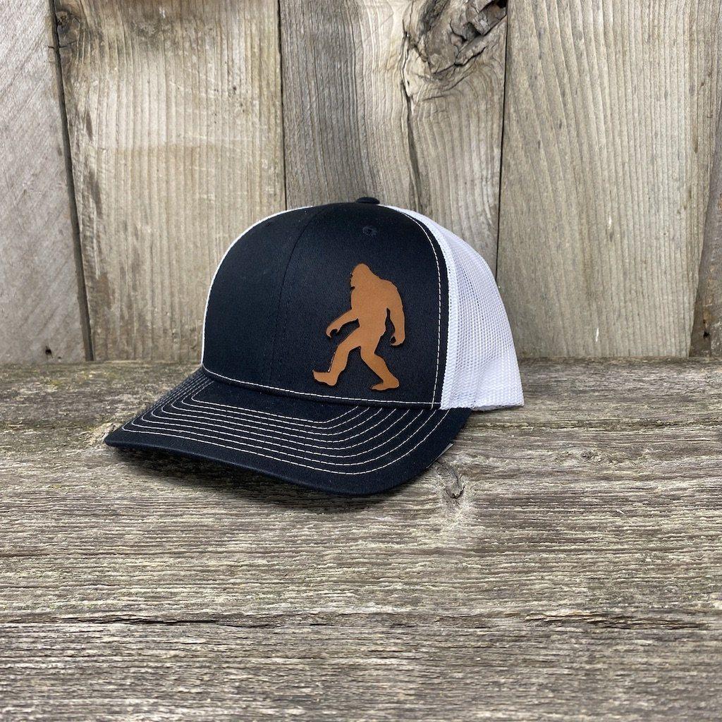SASQUATCH LEATHER PATCH HAT - RICHARDSON 112 Leather Patch Hats Hells Canyon Designs Black/White