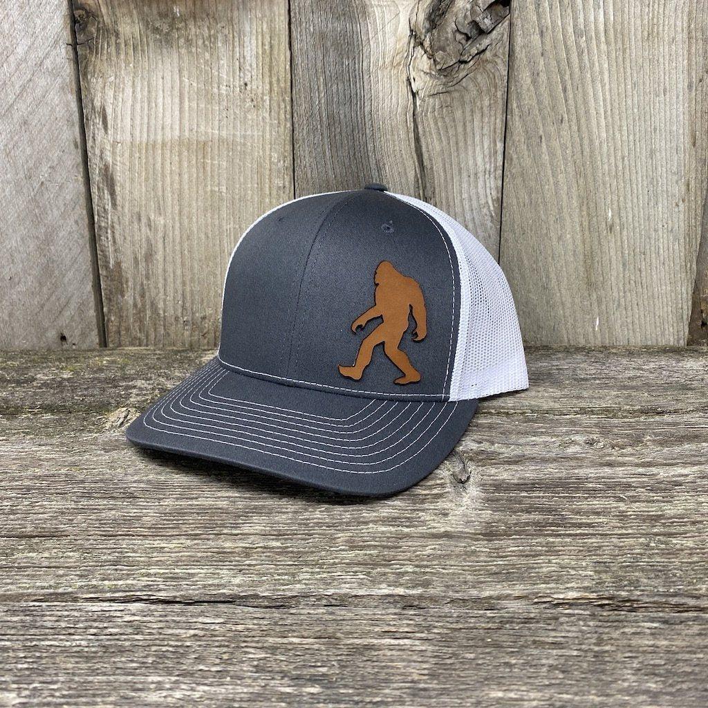 SASQUATCH LEATHER PATCH HAT - RICHARDSON 112 Leather Patch Hats Hells Canyon Designs Grey/White