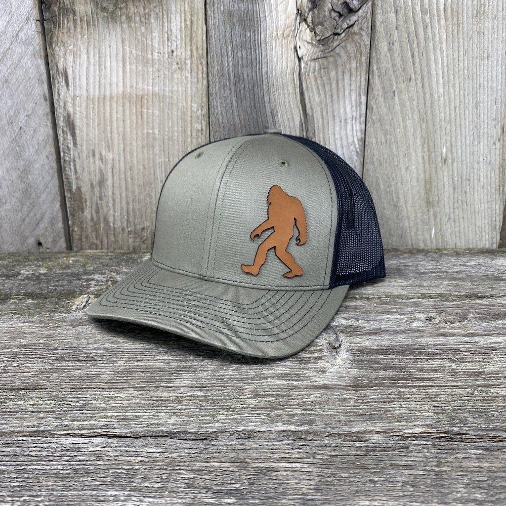 SASQUATCH LEATHER PATCH HAT - RICHARDSON 112 Leather Patch Hats Hells Canyon Designs Loden/Black