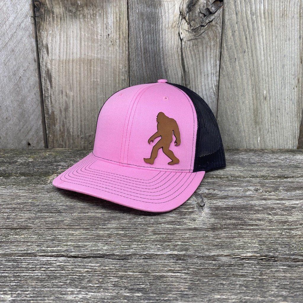 SASQUATCH LEATHER PATCH HAT - RICHARDSON 112 Leather Patch Hats Hells Canyon Designs Pink/Black