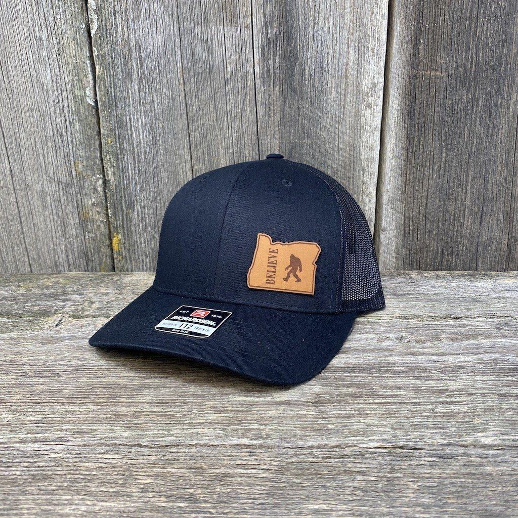 SASQUATCH OREGON LEATHER PATCH HAT RICHARDSON 112 Leather Patch Hats Hells Canyon Designs Solid Black