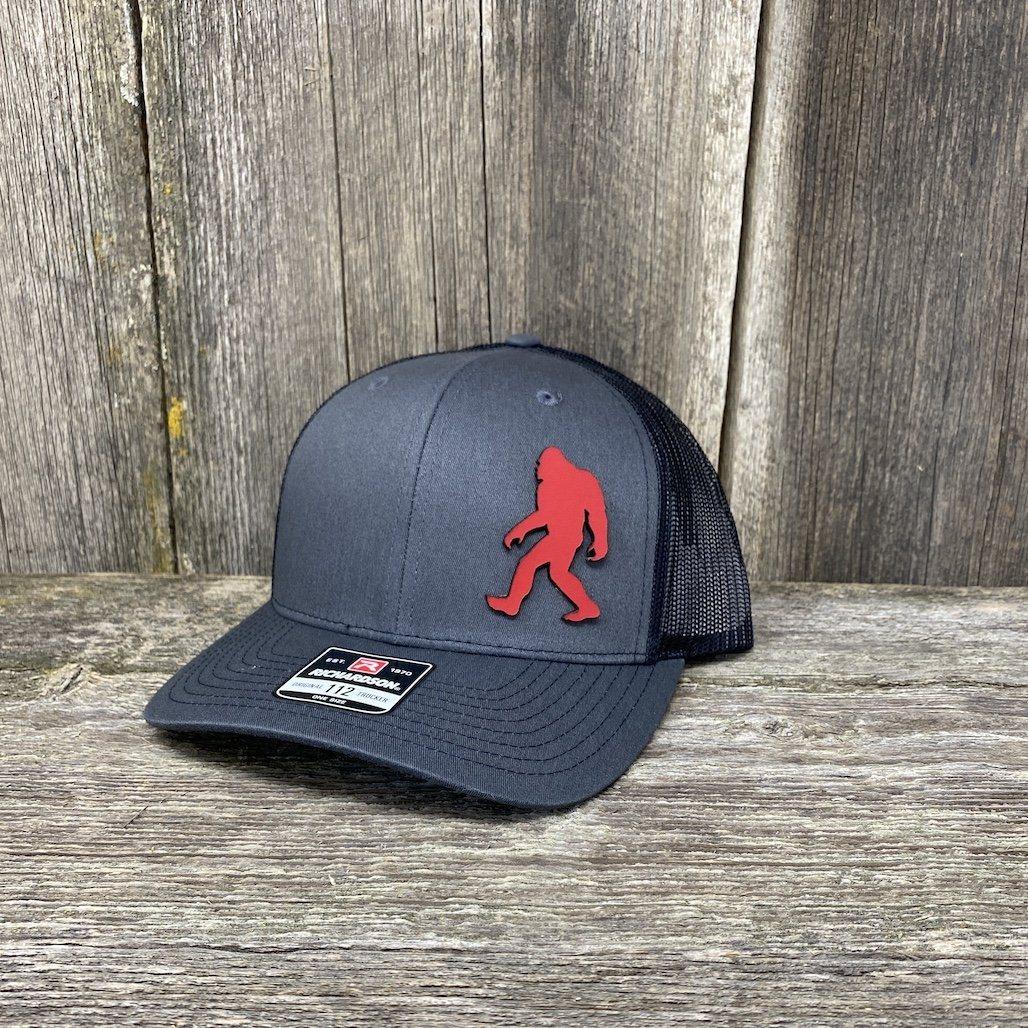 SASQUATCH RED LEATHER PATCH HAT RICHARDSON 112 Leather Patch Hats Hells Canyon Designs Charcoal/Black
