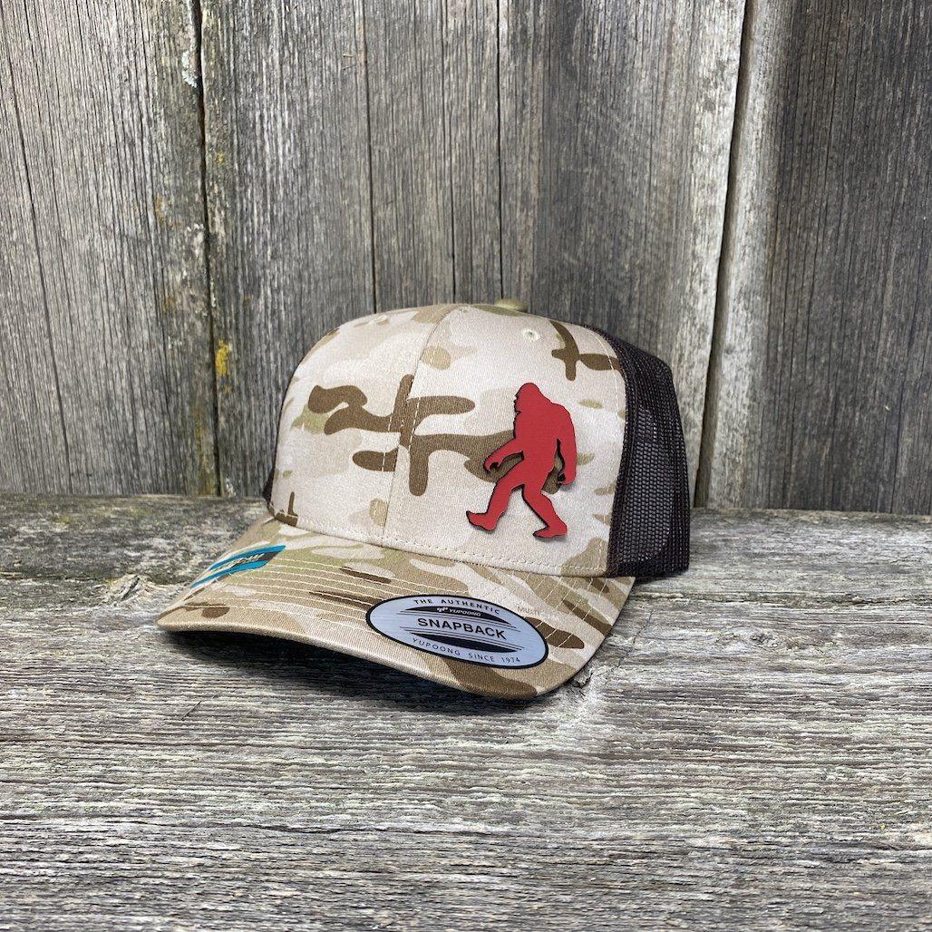 SASQUATCH RED LEATHER PATCH HAT - SNAPBACK Leather Patch Hats Hells Canyon Designs Arid/Brown Multicam
