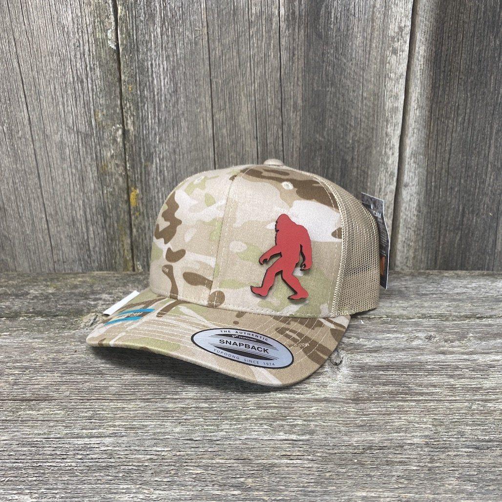 SASQUATCH RED LEATHER PATCH HAT - SNAPBACK Leather Patch Hats Hells Canyon Designs Arid/Tan Multicam