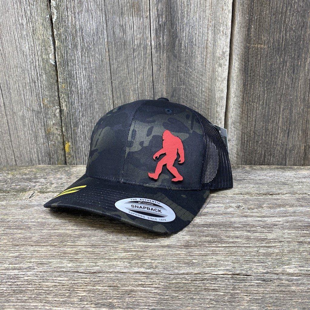 SASQUATCH RED LEATHER PATCH HAT - SNAPBACK Leather Patch Hats Hells Canyon Designs Black Multicam