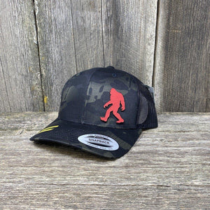 SASQUATCH RED LEATHER PATCH HAT - SNAPBACK Leather Patch Hats Hells Canyon Designs Black Multicam