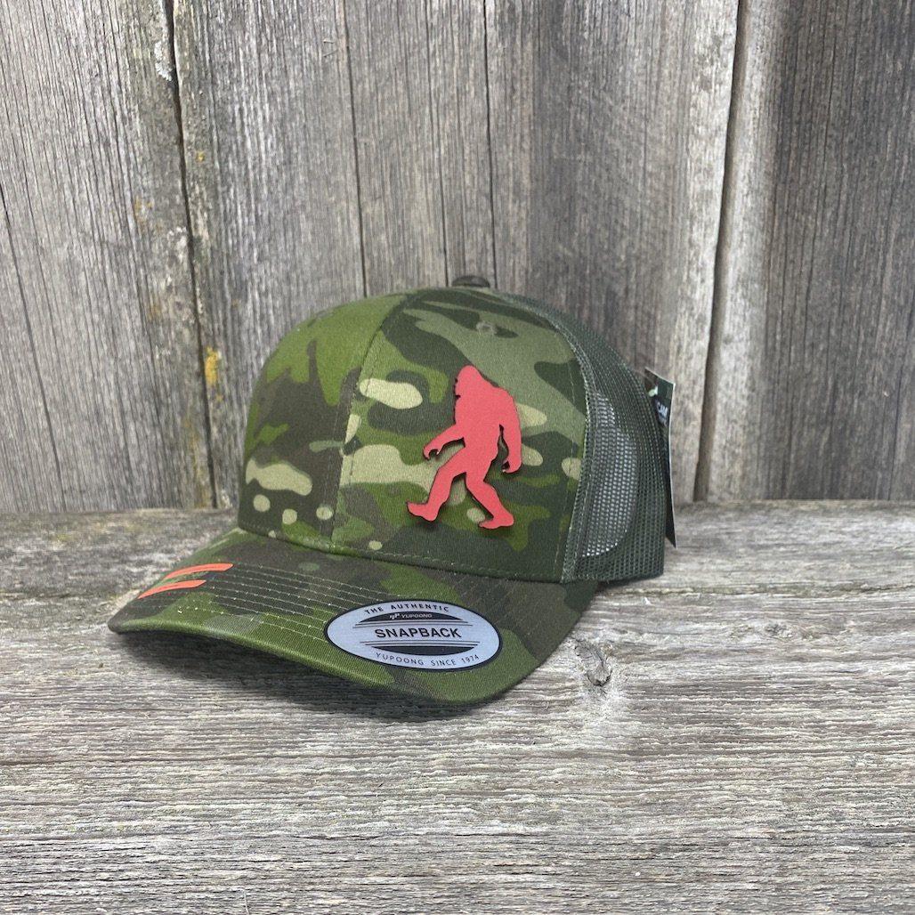 SASQUATCH RED LEATHER PATCH HAT - SNAPBACK Leather Patch Hats Hells Canyon Designs Green Jungle Multicam