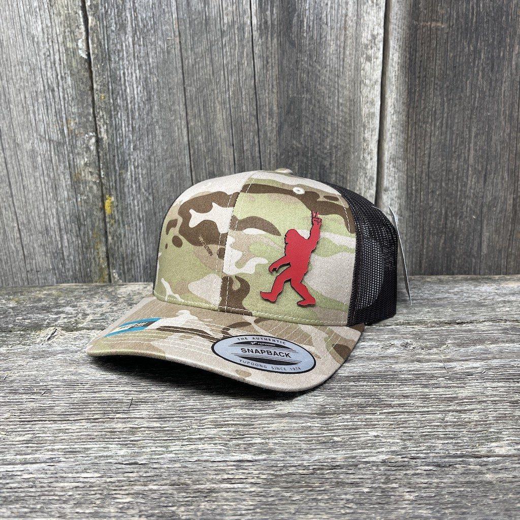 SASQUATCH RED LEATHER PEACE PATCH - FLEXFIT-SNAPBACK Leather Patch Hats Hells Canyon Designs Arid/Brown Multicam