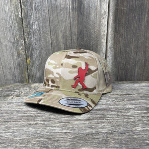 SASQUATCH RED LEATHER PEACE PATCH - FLEXFIT-SNAPBACK Leather Patch Hats Hells Canyon Designs Arid/Tan Multicam