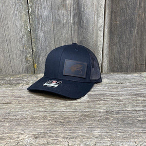 STEELHEAD FLY BLACK LEATHER PATCH HAT - RICHARDSON 112 Leather Patch Hats Hells Canyon Designs Solid Black