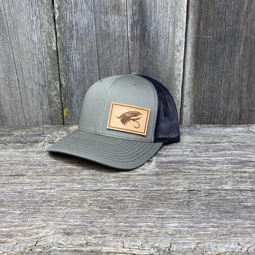 STEELHEAD FLY NATURAL LEATHER PATCH HAT - RICHARDSON 112 Leather Patch Hats Hells Canyon Designs Loden/Black