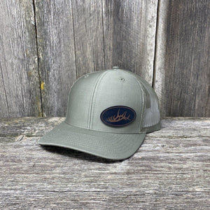 STITCHED ELK RACK BLACK LEATHER PATCH HAT - RICHARDSON 112 Leather Patch Hats Hells Canyon Designs # Loden