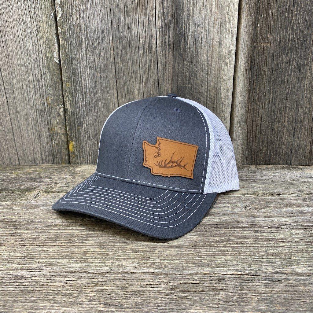 Washington Elk Patch Hat Richardson 112 Leather Patch Hats Hells Canyon Designs Charcoal/White