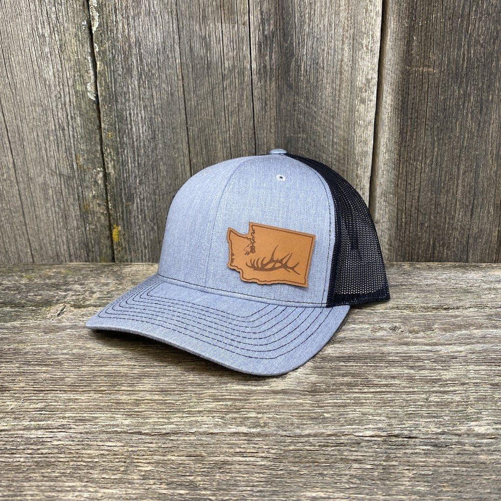 Washington Elk Patch Hat Richardson 112 Leather Patch Hats Hells Canyon Designs Heather/Black