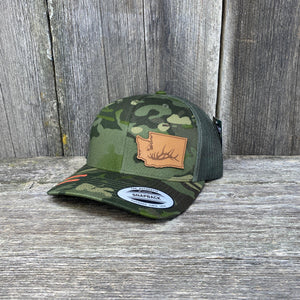 Washington Hat Elk Patch Hat Flex-Fit Leather Patch Hats Hells Canyon Designs Tropical Multicam