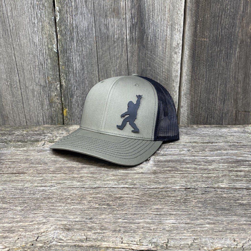 BIGFOOT SHAKA BLACK LEATHER PATCH HAT - RICHARDSON 112 Leather Patch Hats Hells Canyon Designs # Loden/Black 