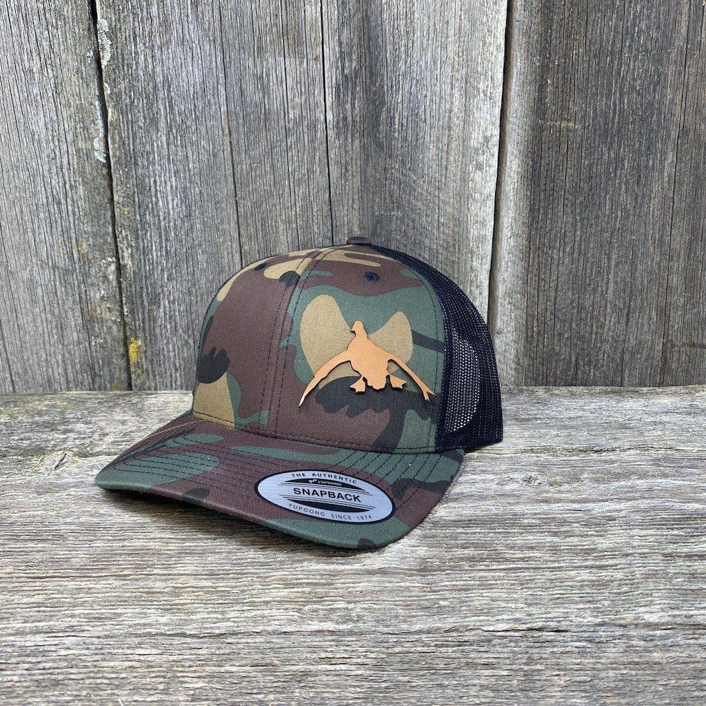 DUCK HUNTERS CHESTNUT LEATHER PATCH HAT - FLEXFIT SNAPBACK Leather Patch Hats Hells Canyon Designs # BDU/Black 