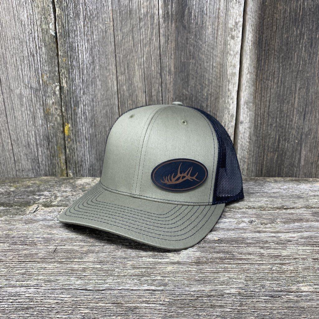 ELK RACK BLACK LEATHER PATCH HAT - RICHARDSON 112 Leather Patch Hats Hells Canyon Designs # Loden/Black