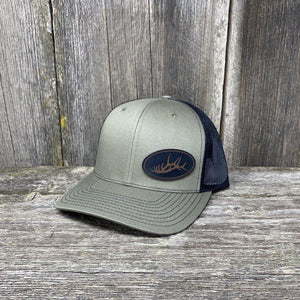 ELK RACK BLACK LEATHER PATCH HAT - RICHARDSON 112 Leather Patch Hats Hells Canyon Designs # Loden/Black