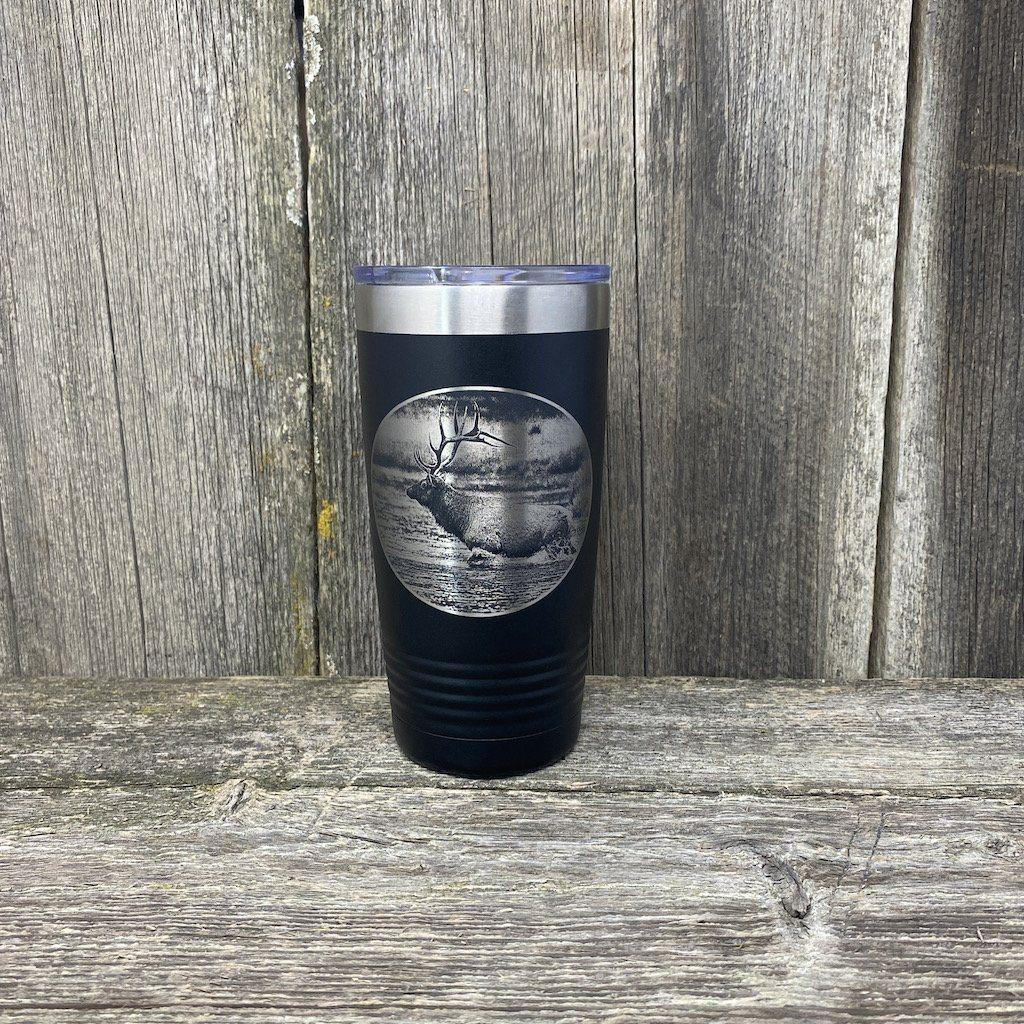 RIVER ELK BLACK 20 OZ ENGRAVED TUMBLER Tumbler Hells Canyon Designs 