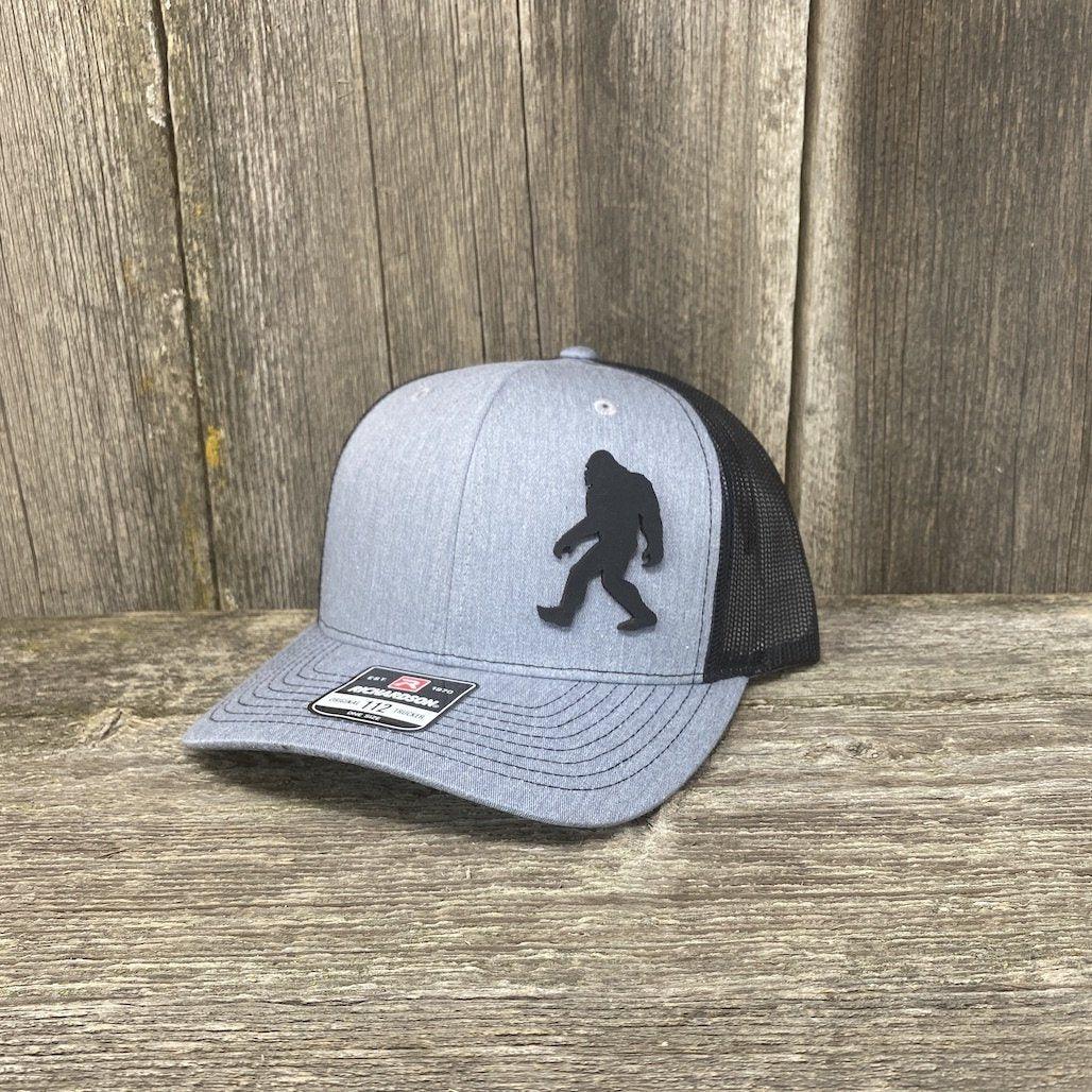 SASQUATCH BLACK LEATHER PATCH HAT RICHARDSON 112 Leather Patch Hats Hells Canyon Designs # Heather Grey/Black 