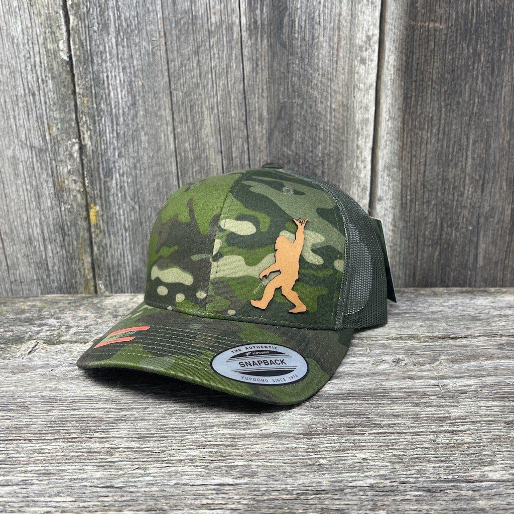 SASQUATCH CHESTNUT LEATHER SHAKA PATCH - FLEXFIT-SNAPBACK Leather Patch Hats Hells Canyon Designs # Tropical Multi-cam 