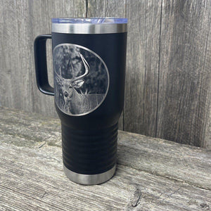 WHITETAIL DEER BLACK 20oz COFFEE MUG Tumbler Hells Canyon Designs 
